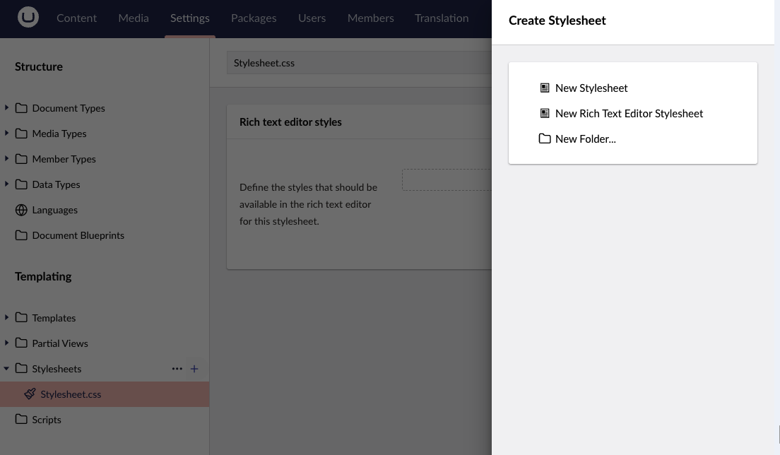 Creating a new stylesheet